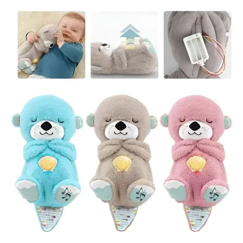 Peluche Nutria Con Respiración Simulada, Luz Nocturna Y Música Relajante – Muñeco Sensorial Anti-Estrés Para Bebés Y Adultos, Lavable A Máquina