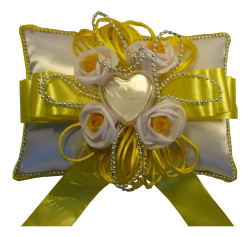 Almofada Porta Aliança Para Casamento - Amarelo Com Branco