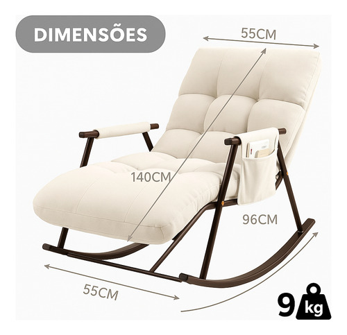 Espreguiçadeira Lazy White Arrow Cadeira Banco Poltrona Balanço Reclinável Jardim Piscina Sala Consultório Recepção Encosto Confortável Moderno Sofá Preguiçoso Descanso Ler Cor: Off White