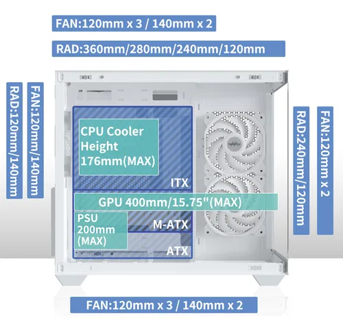 Musetex Funda Para Pc Atx, 6 Ventiladores Pwm Argb Preinsta.