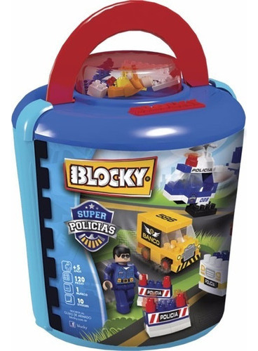 Blocky Super Policias Con 120 Piezas Balde Original Dimare