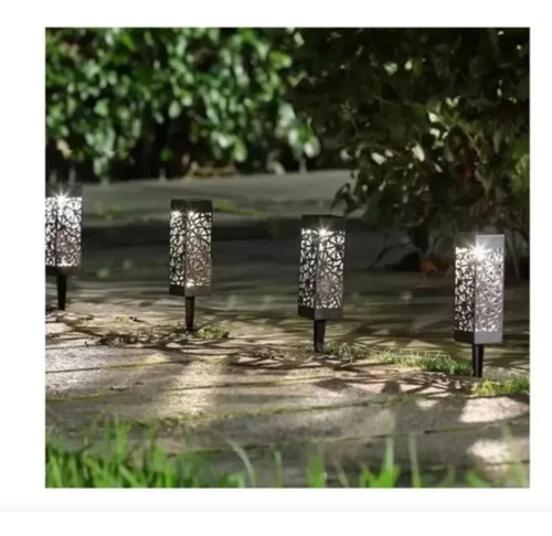 Pack 8 Foco Led Solar Estaca Jardín Tallado - Luz Cálida