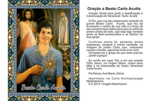 100 Santinhos Beato Carlo Acutis (oração No Verso) - 7x10 Cm