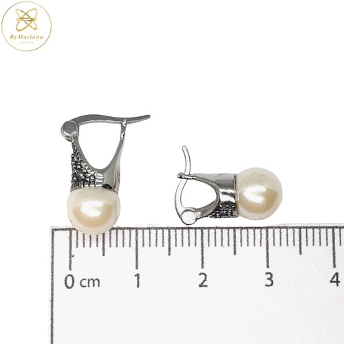 Imagen 3 de 4 de Aros Acero Quirurgico Cardinal Lady Di Perla Blanca 8mm