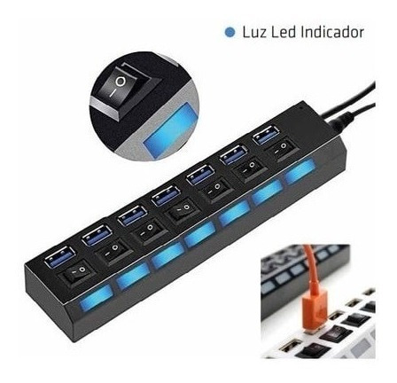 Imagen 2 de 2 de Regleta Hub Usb De 7 Puertos Extension Usb Portatil