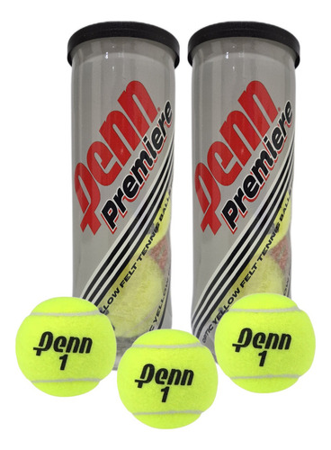 2 Tubos De 3 Pelotas De Tenis O Padel Penn Premiere Color Verde Fluo