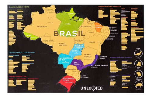 Imagem 3 de 9 de Kit 2x Mapa Do Brasil De Raspar Unlocked Sem Moldura 60x42cm