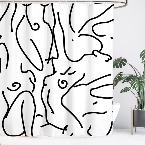 Cortina De Ducha Abstracta Minimalista Para Baño, Línea De A