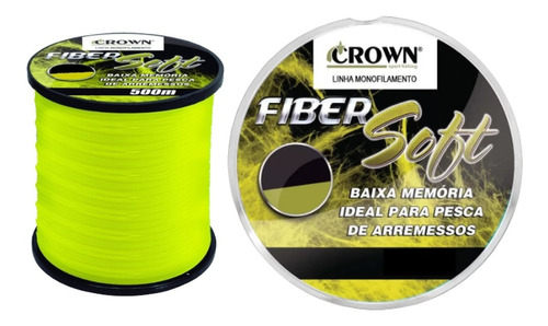 Linha Pesca Monofilamento Crown Fiber Soft 0,23mm 11lb 500mt Cor Amarelo