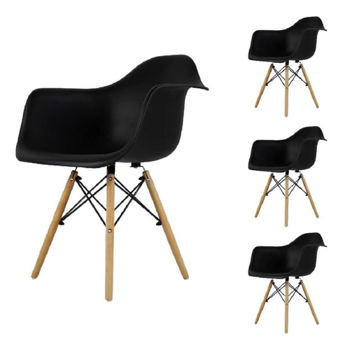 Set 4 Sillas Eames Armchair Polipropileno Stolmx Estructura De La Silla Negro