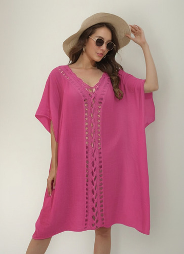 Vestido De Verano Con Cuello En V Liso Para Cubrir La Playa