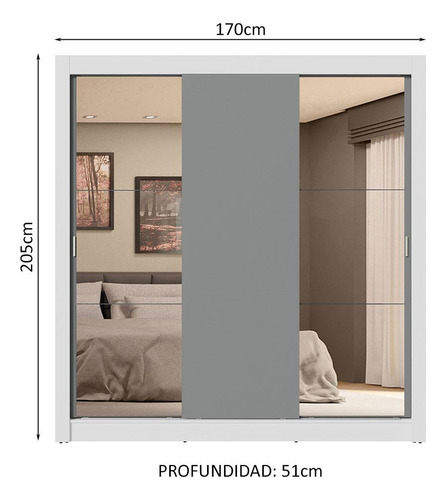 Ropero Closet Madesa 3 Puertas 2 Espejos Bg 02 Color Blanco/Gris