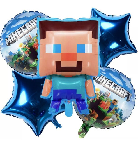 Kit Bouquet Globo Minecraft Feliz Cumpleaños World