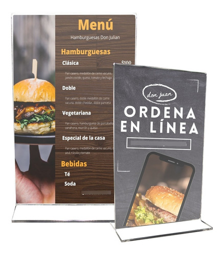 Porta Menu De Acrilico 1/4 De Carta, Menu Restaurante 10pzas