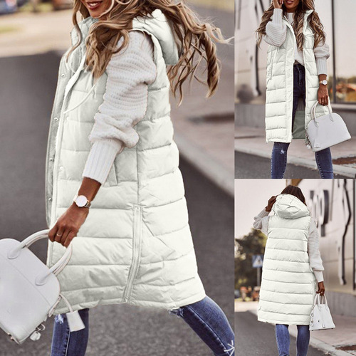 Chaleco Largo Con Capucha Y Acolchado Térmico Para Mujer