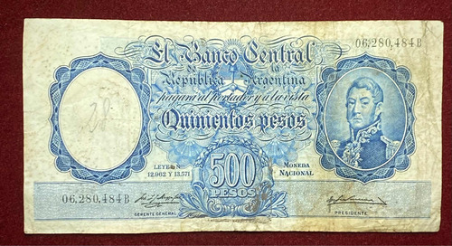 Billete 500 Pesos San Martin Joven 1956 Bottero 2101 M$n