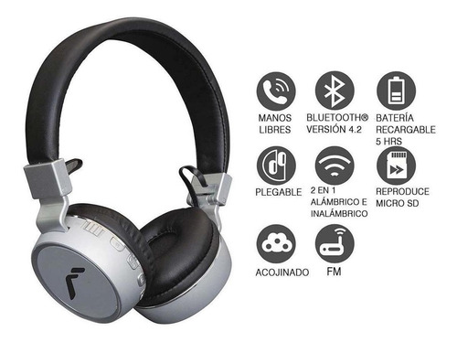 Audifonos Bluetooth Mitzu Recargables De Diadema Color Gris claro