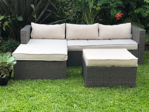 Juego De Jardin Ratan Meissa Exterior 2 Sillones + Puff