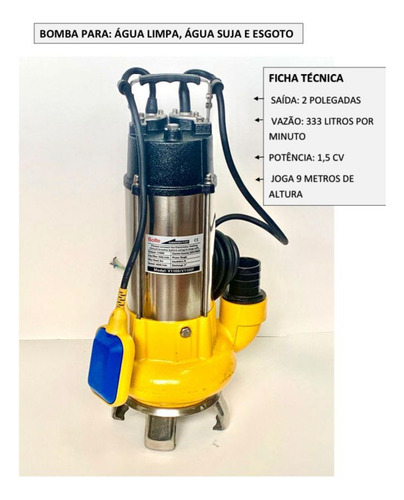 Bomba Submersa Limpa Esgoto Trituradora Bolt 1110 1,5 Cv 2''