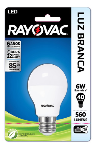 Lampada Rayovac Led A55 6w Bivolt Branca