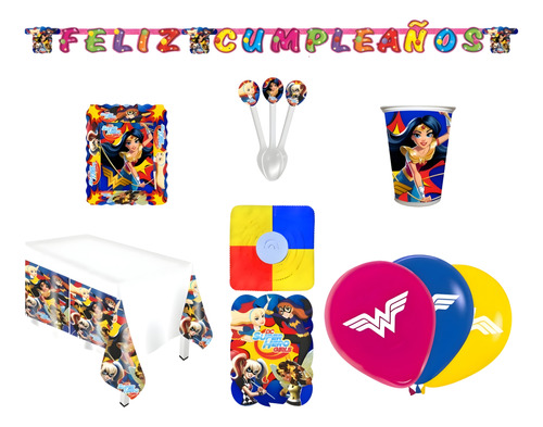 Kit Infantil Decoración Fiesta - Dc Super Hero Girls X12 Inv