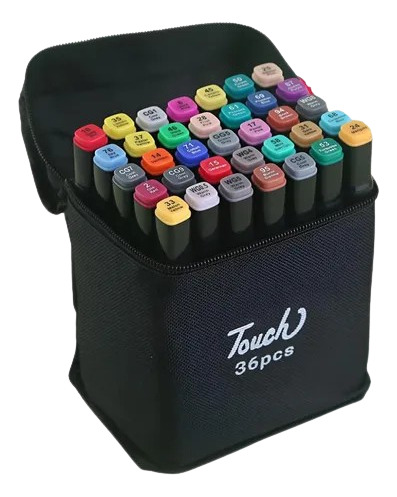 Kit 36 Canetinhas Ponta Dupla Touch + Livro De Colorir Bobbie Goods Capa Dura