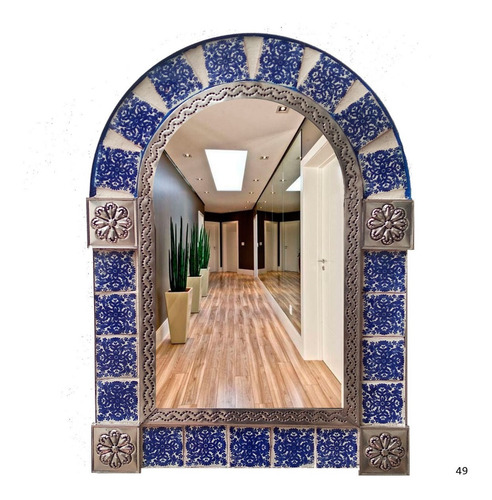 Imagen 1 de 1 de Espejo Arco Marco Latón Azulejo Talavera Poblana M49 Spj