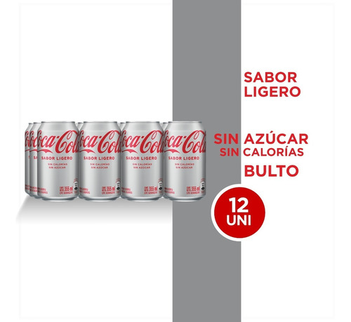 Imagen 1 de 5 de Refresco Coca - Cola Sabor Ligero Lata 355ml 12 Unidades.