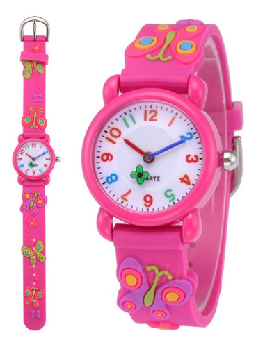 Reloj Niña Mariposa 3d Kawaii Impermeable Calidad Color de la correa Fucsia