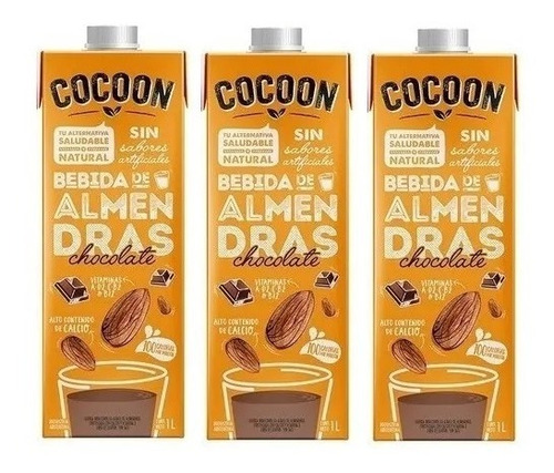 3 X Leche De Almendras Sabor Chocolate Cocoon 1 Litro C/u Dw