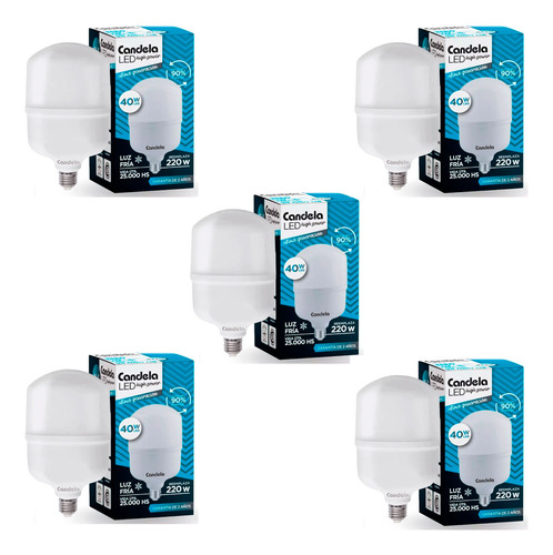 Combo X5 Lampara Led Candela High Power 40w = 220w Luz Fría