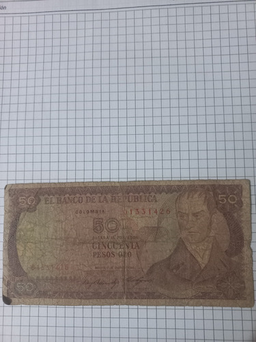 Billete Antiguo Dr Colombia 50 Pesos Oro