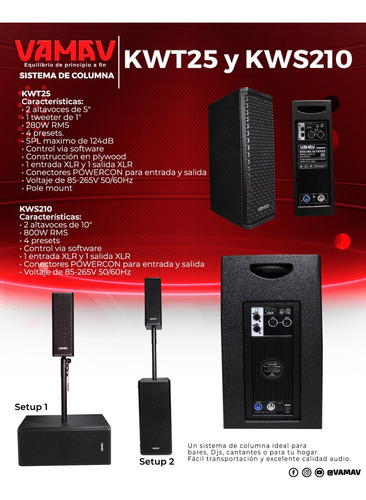 Sistema De Audio Profesional Vamav Kwt25-kws210 1080w Rms Negro