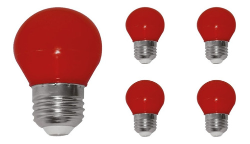 Kit 5 Lâmpada Led Bulbo Bolinha G45 3w - Vermelho