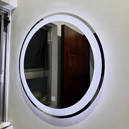 Espejo Led Redondo De Pared Touch Dimmer 70cm Esmerilado Marco Sm