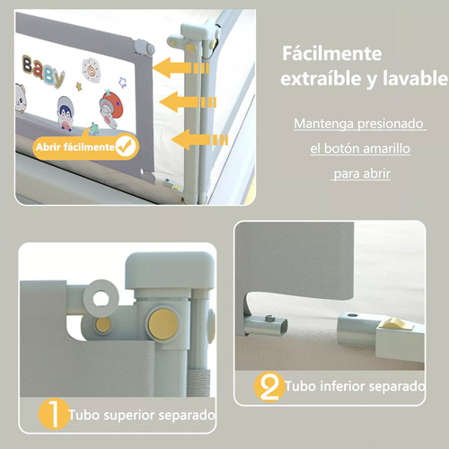 Barandal Cama Seguridad Protector Ajustable Para Bebe Y Niño Color Gris 2m paquete De Una Pieza