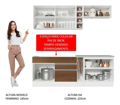 Cozinha Completa Madesa Parma Com Armário E Balcão Bru Cor Branco/Rustic