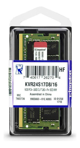 Memoria Ram 16gb 2400mhz Para Portatil Ddr4 Kingston 1x16gb