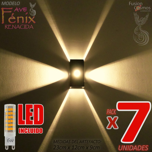 Aplique Pared Efecto Fx Ave Fénix C/ Lámpara Led 6w Pack X7u