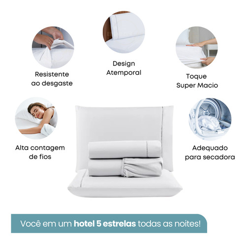 Jogo De Cama 4 Peças King Padrão C/ Fronha 400 Fios Ponto Palito Lençol Macio E Resistente Cor Branco