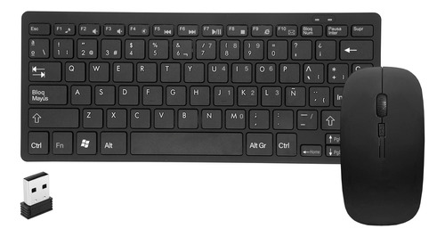 Kit Teclado Mouse Inalambrico Usb Pila Tablet Pc Notebook Color del teclado Negro