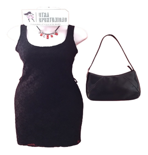 Vestido Negro Con Encaje, Corto, Corte Recto, Talla 11.