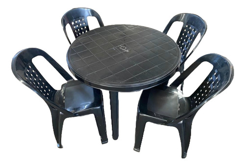 Juego De Mesa + 4 Sillas Patio Jardín Barbacoa Pvc Plástico