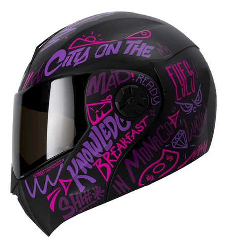 Casco Abatible Ich-3110 Message Negro Mate Morado Visor Smok