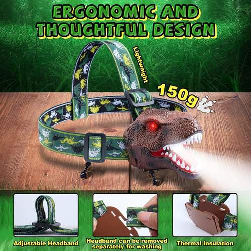 Linterna Frontal Con Diseño De Dinosaurio Para Niños, Recarg