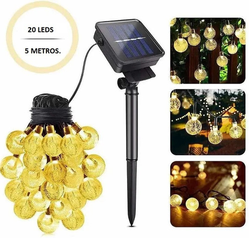 Guirnalda Led 20l Solar Calida Transparente Exterior Decorar