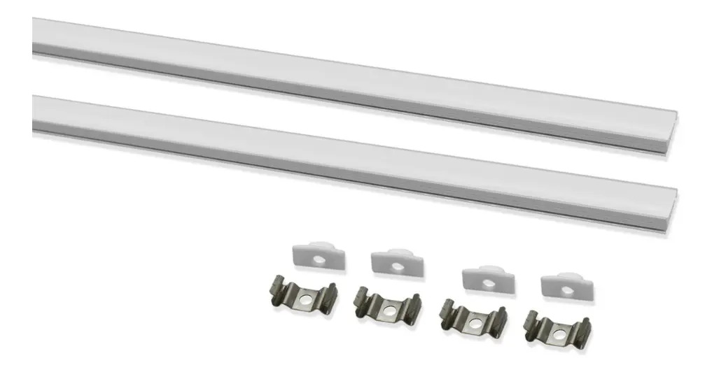 Kit 2 Metros Perfil Sobrepor Alumínio Para Fita Led Psb01 Luz Branco RY