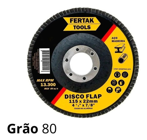 10 Disco Flap 115mm (4 ½) Madeira/aço Cônico Grão 80 Fertak