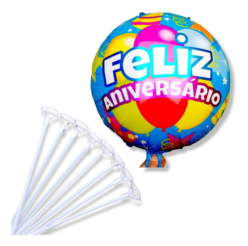 Pack 24 Globos Feliz Aniversario Tamaño 45 Cm Con Varas 