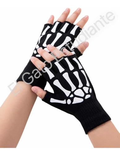 Guantes Negros Huesos Cosplay Catrina Esqueleto Halloween